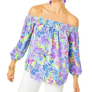 Lilly Pulitzer Mueller Off The Shoulder Top Dew Drop Stay Fly NWT Small